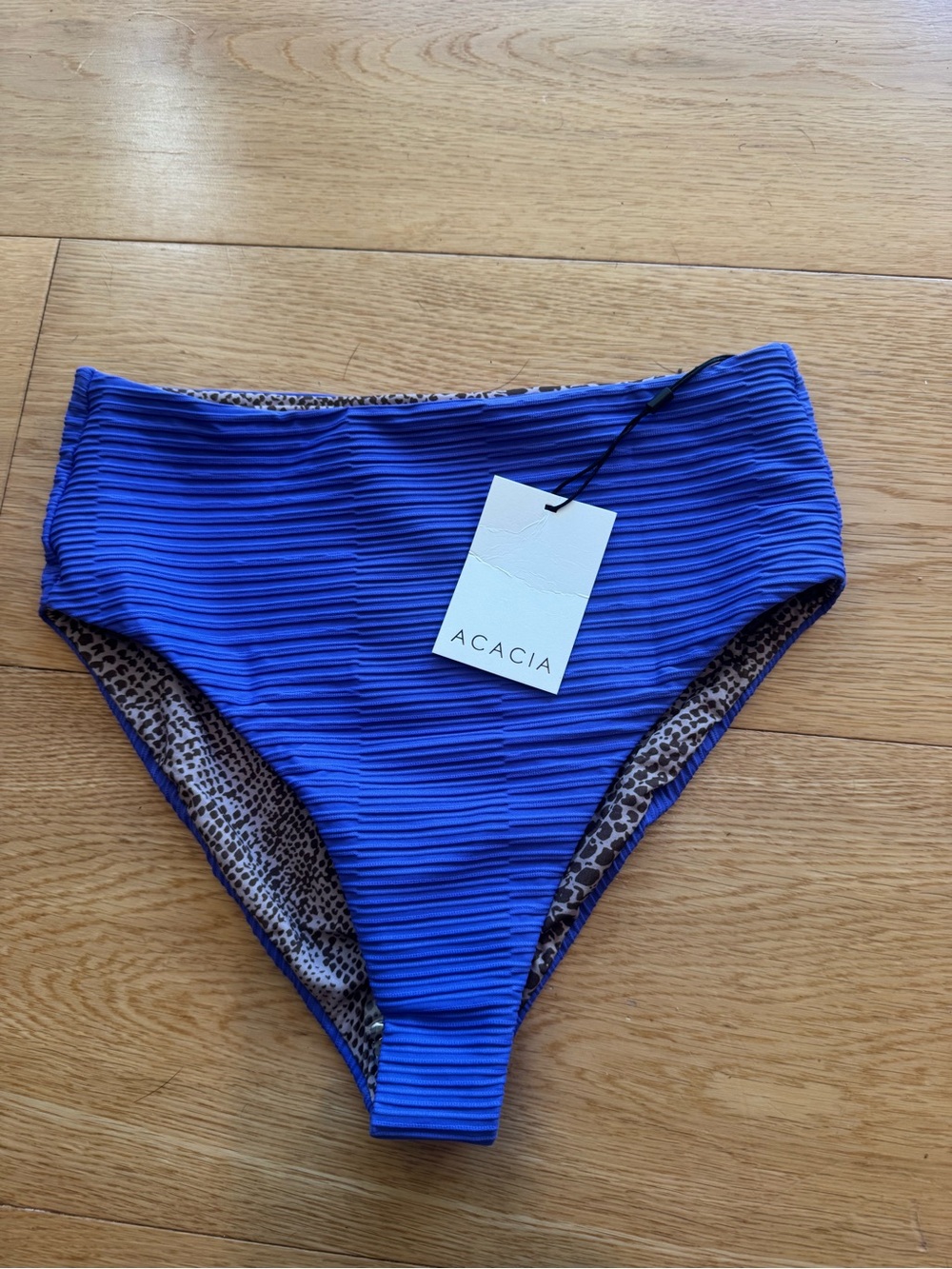 Acacia swimwear Ribbed High-Rise Bikini Bottom in Lapis